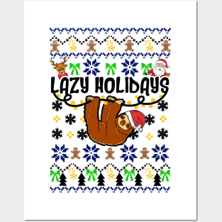 Lazy Holidays Sloth Ugly Christmas Sweater Posters and Art